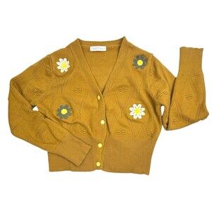 Embroidered Daisy Vintage Vibe Cardigan Sweater Cozy Coquette Crop Belle Poque S